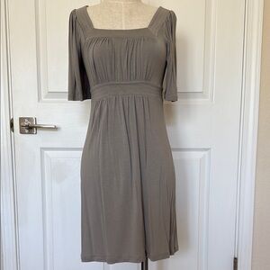 BCBGMaxazria Grey Midi Dress with Flutter Sleeves